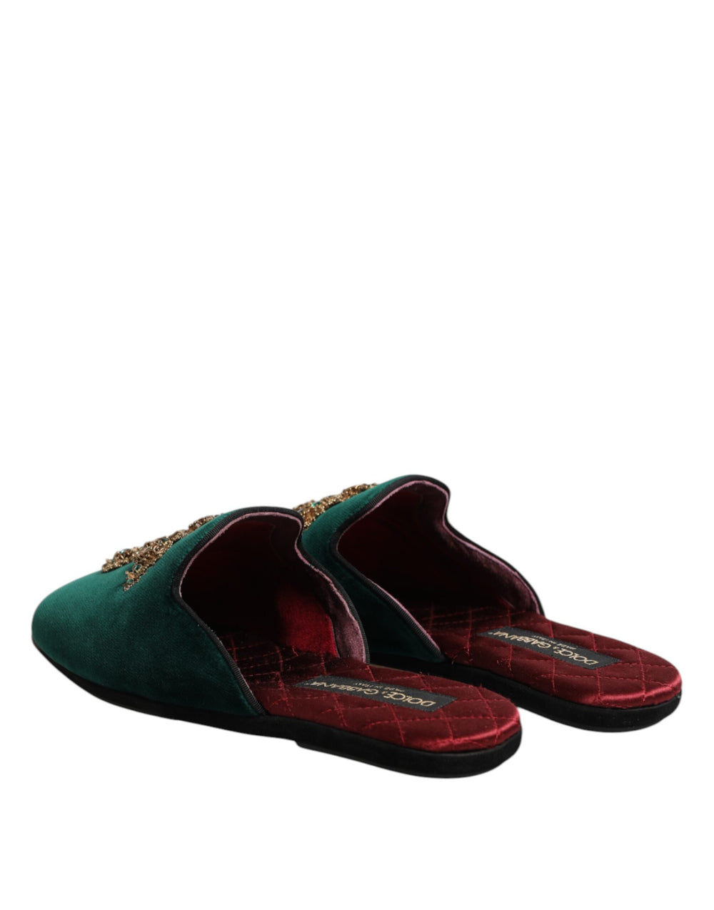 Dolce & Gabbana Velvet Cross-Embellished Slippers in Green