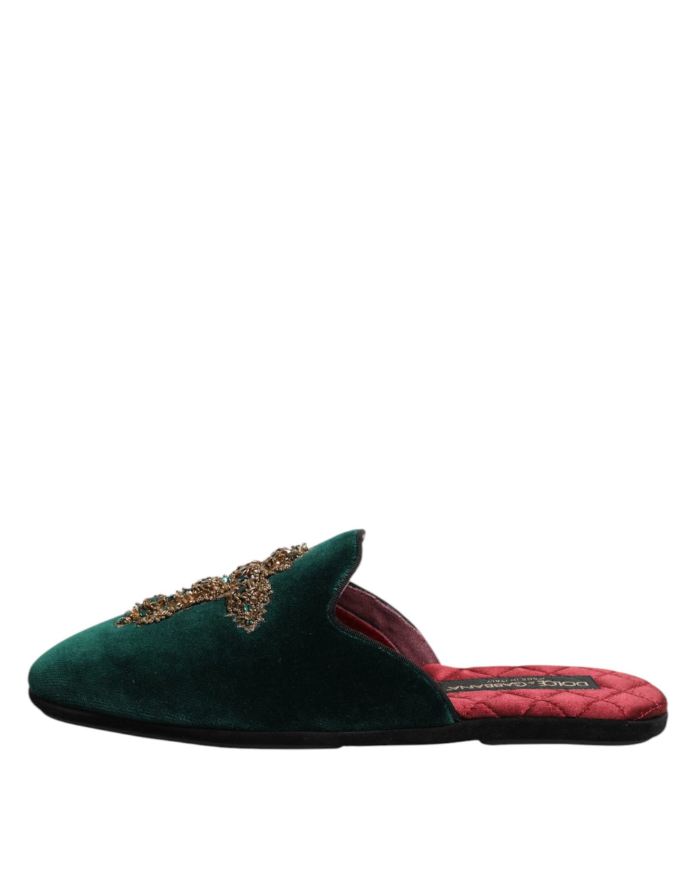 Dolce & Gabbana Velvet Cross-Embellished Slippers in Green