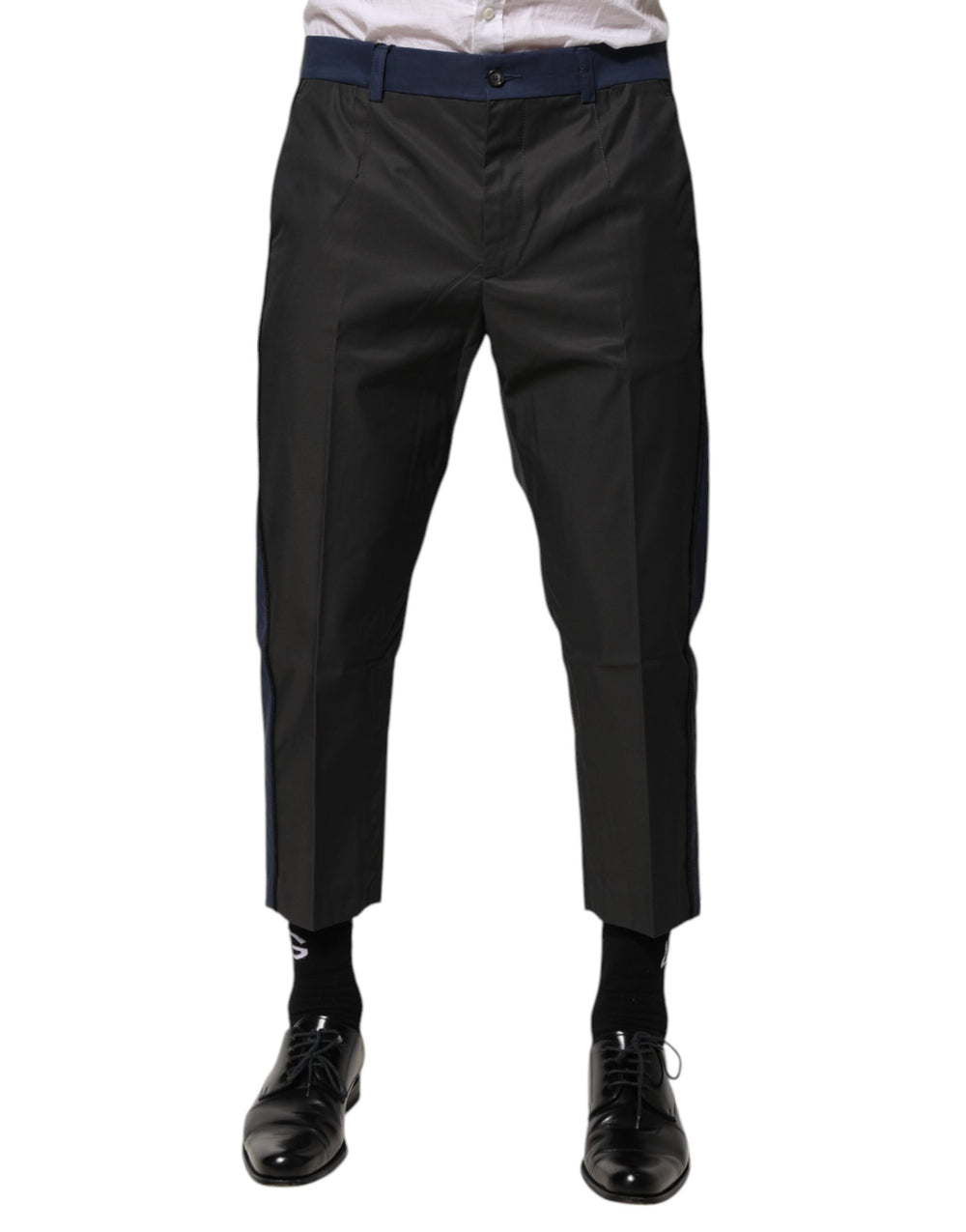 Gray Blue Cotton 3/4 Chinos Crop Trouser Pants mens luxury fashion - Mens Edit