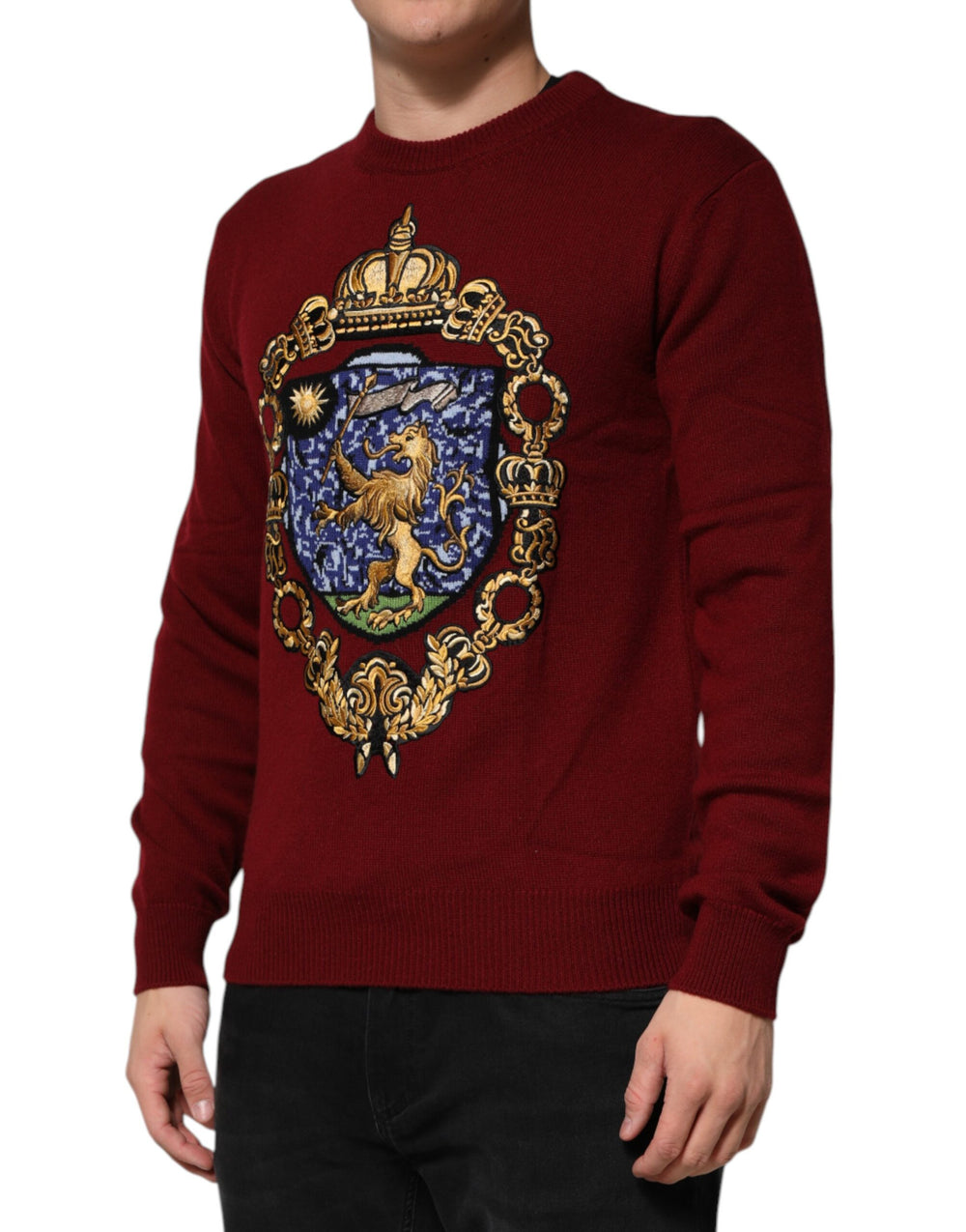 Dolce & Gabbana 100% Cashmere Crew Neck Sweater in Burgundy