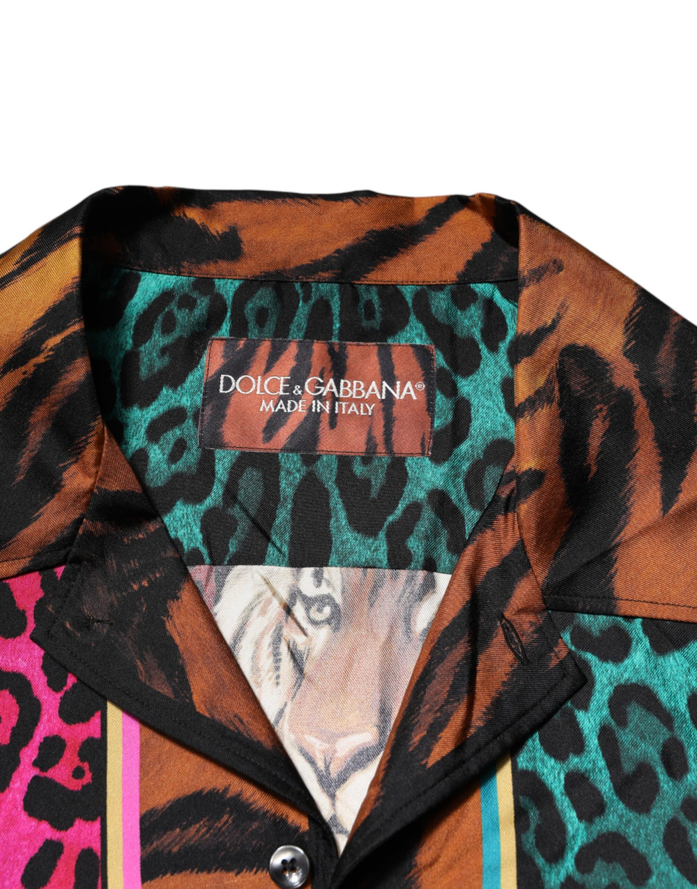 Dolce & Gabbana 100% Silk Tiger Print Hawaiian Shirt in Multicolor