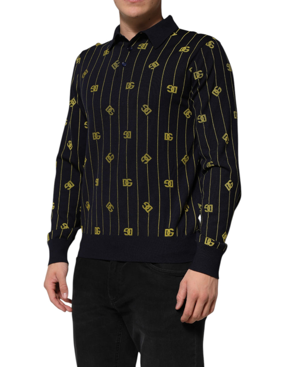 Dolce & Gabbana Virgin Wool Polo Shirt in Black