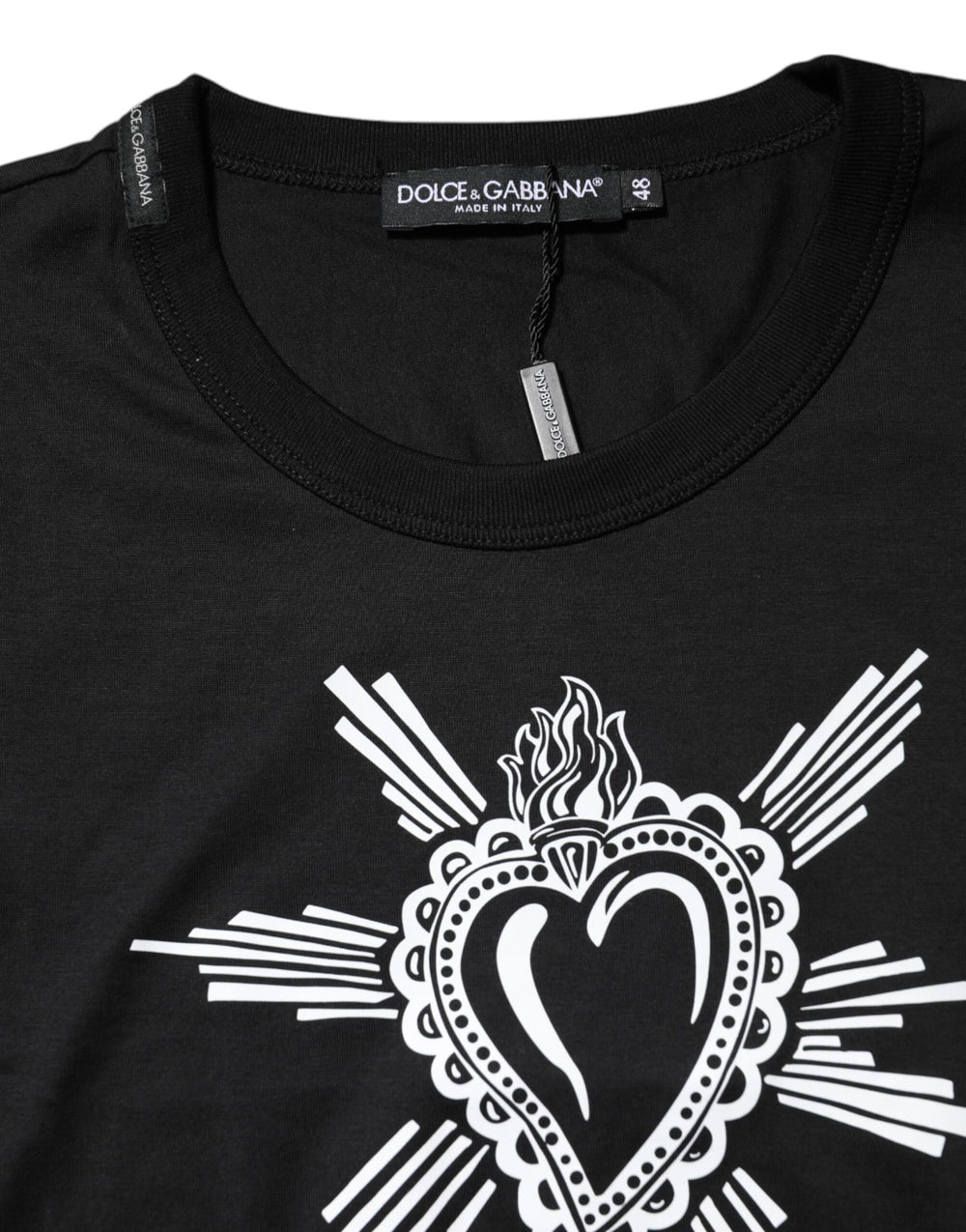 Dolce & Gabbana Black Sacred Heart Cotton Crew Neck T-Shirt
