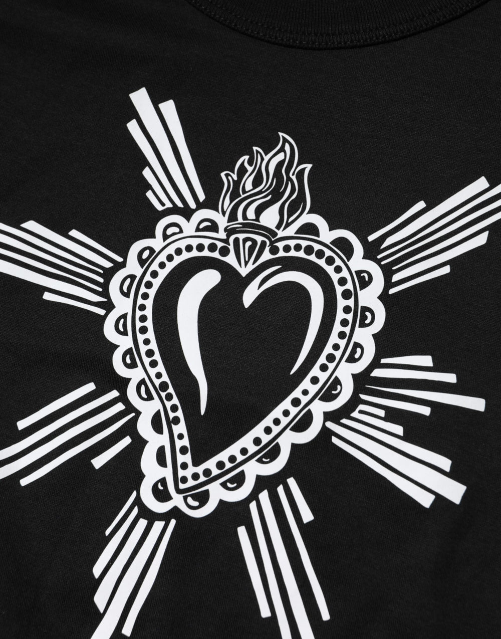 Dolce & Gabbana Black Sacred Heart Cotton Crew Neck T-Shirt