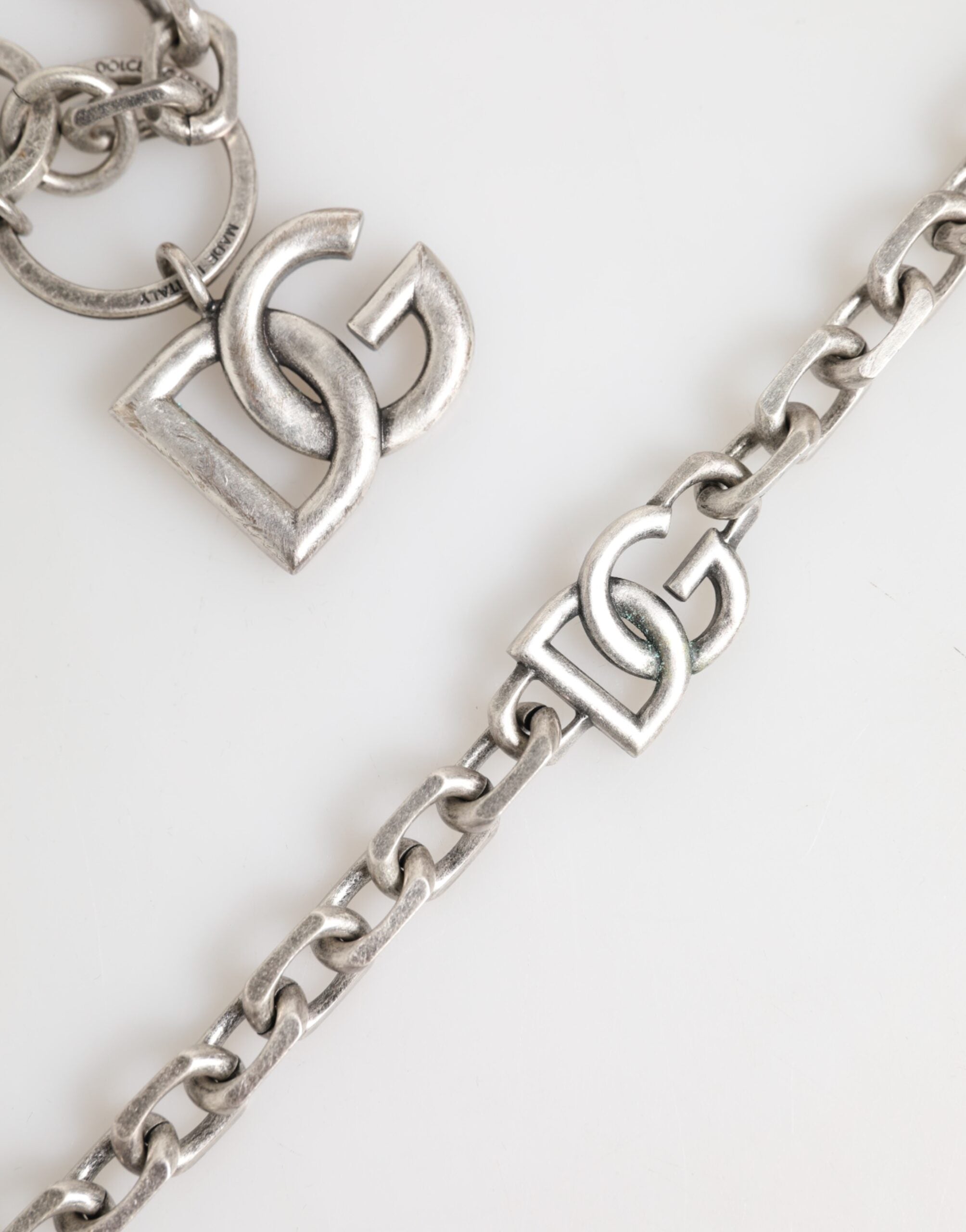 Silver Tone Brass DG Logo Detailing Chain Men Necklace mens luxury fashion - Mens Edit