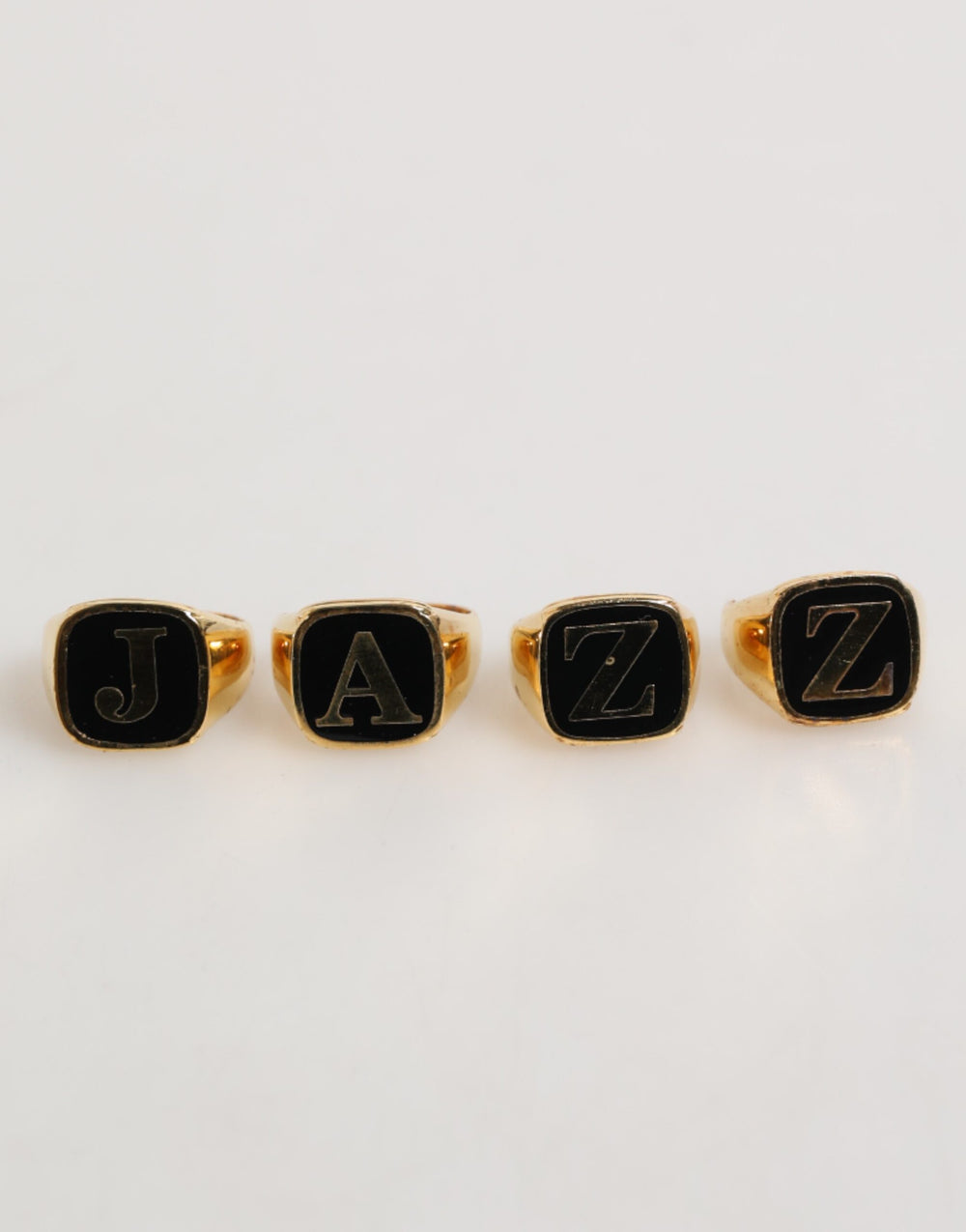 Gold Tone Brass JAZZ Letter Set 4 Pieces Adjustable Ring mens luxury fashion - Mens Edit