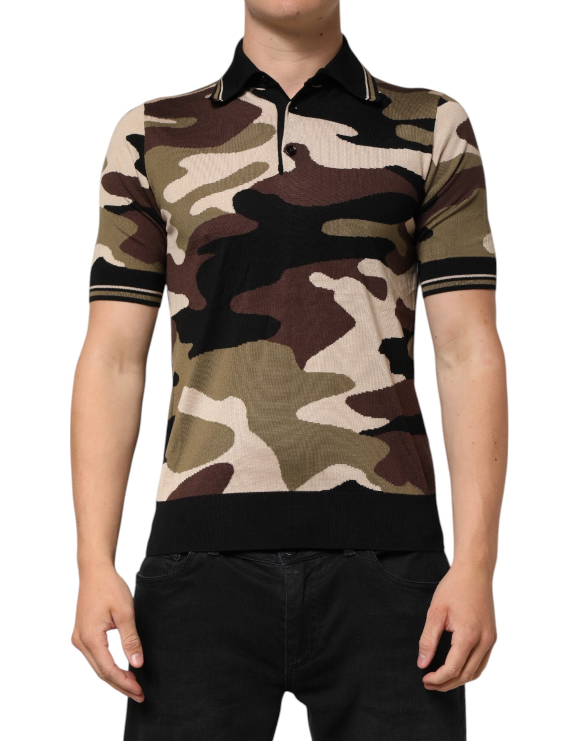 Dolce & Gabbana Polo από 100% μετάξι σε Brown Camouflage