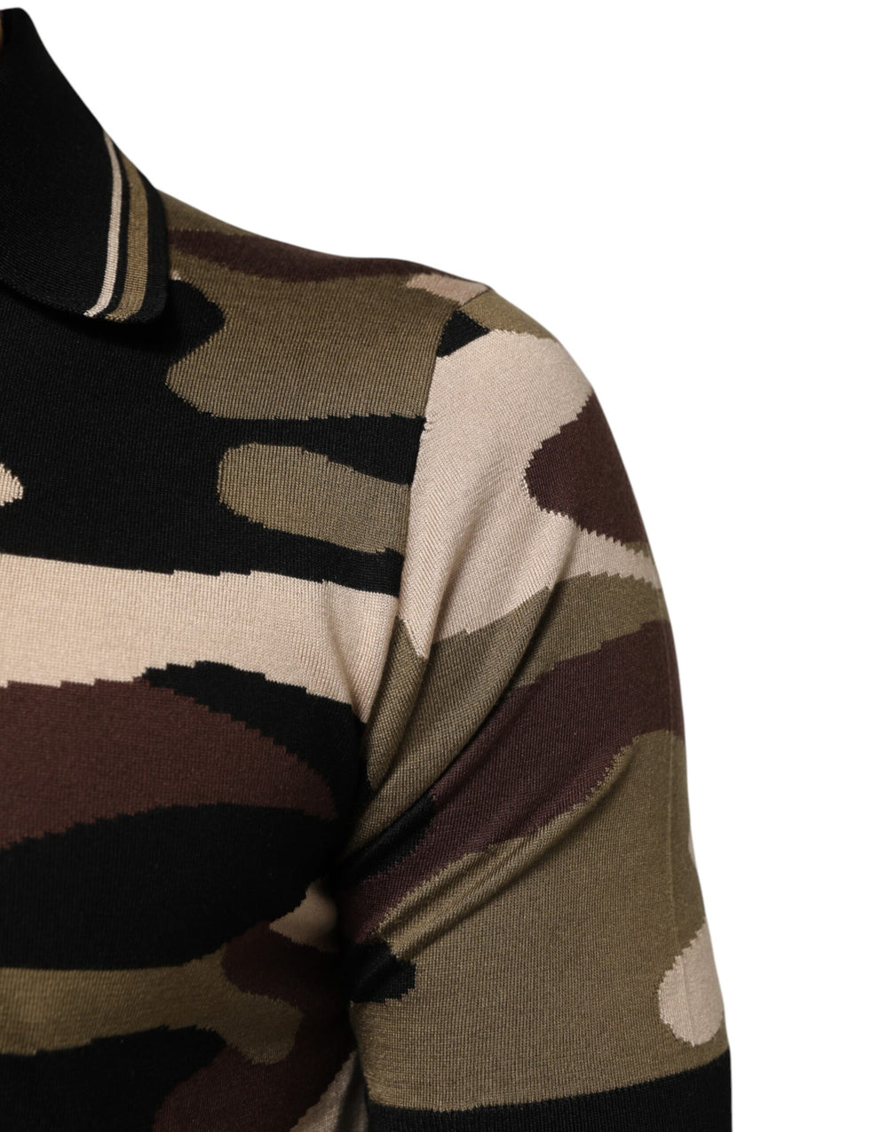 Dolce & Gabbana 100% Silk Military Polo Shirt in Brown Camouflage