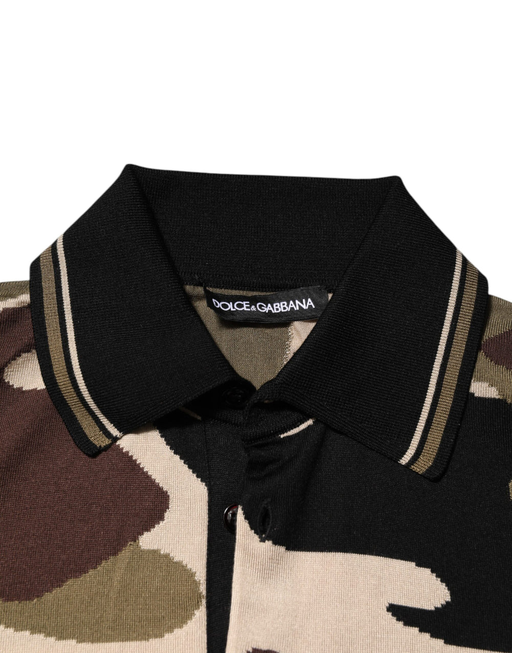 Dolce & Gabbana 100% Silk Military Polo Shirt in Brown Camouflage