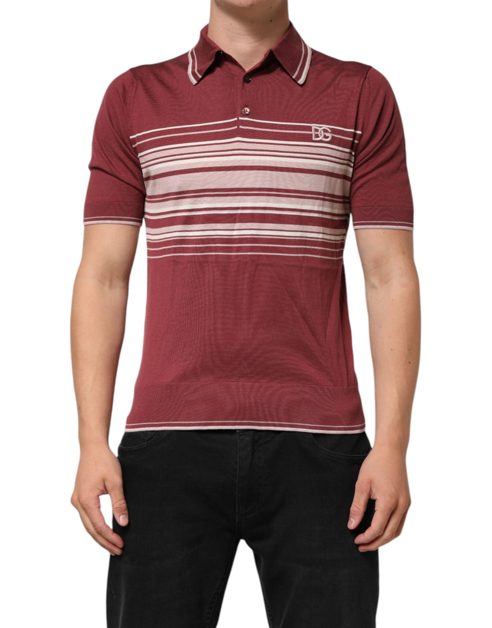 Dolce & Gabbana Cotton-Silk Burgundy Striped Polo Shirt
