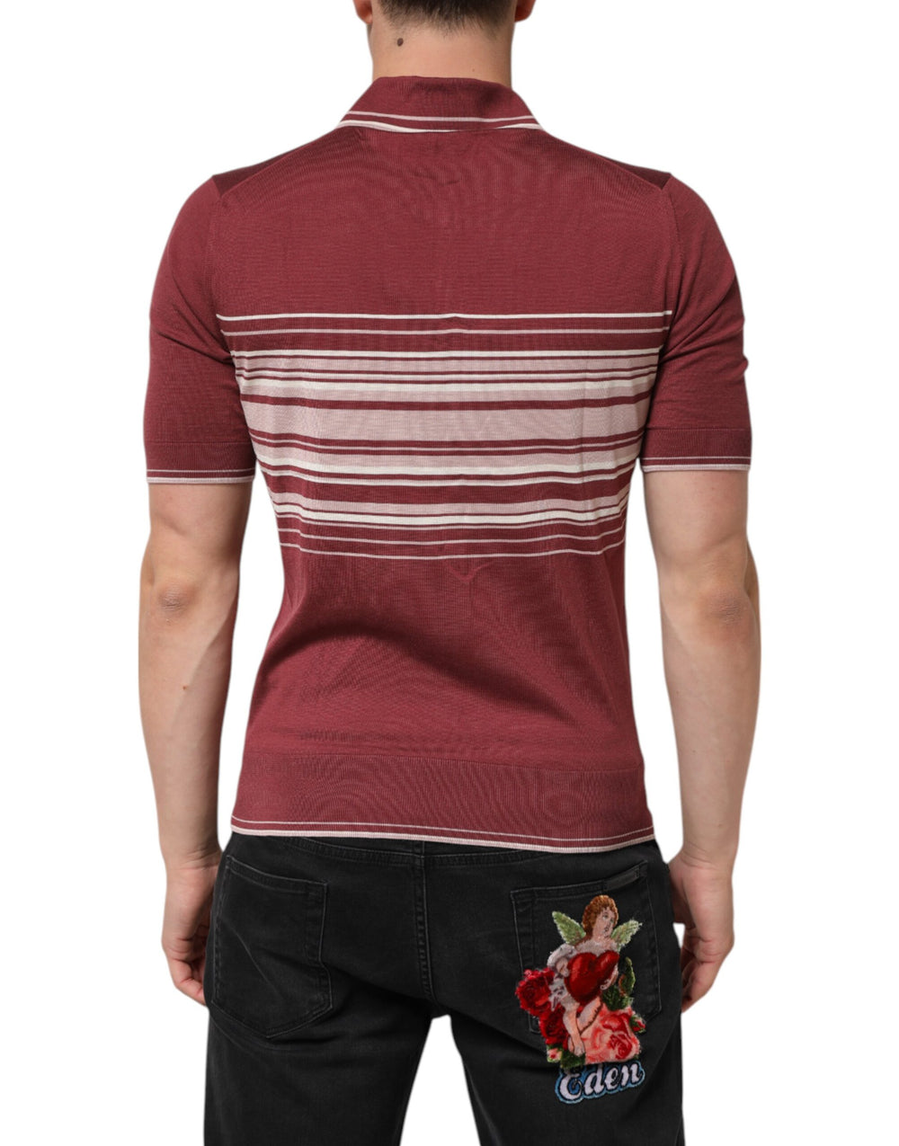 Dolce & Gabbana Cotton-Silk Burgundy Striped Polo Shirt