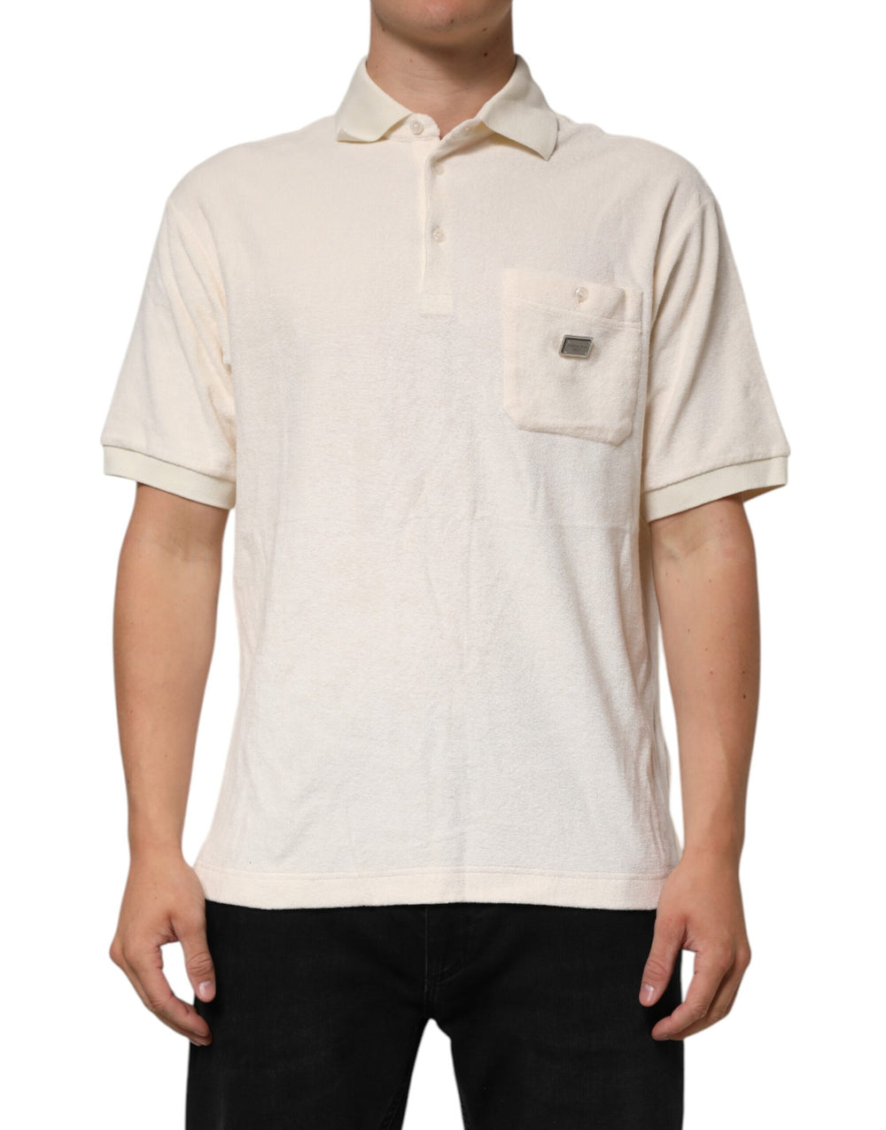 Ivory Cotton Terry Logo Pocket Polo T-shirt mens luxury fashion - Mens Edit
