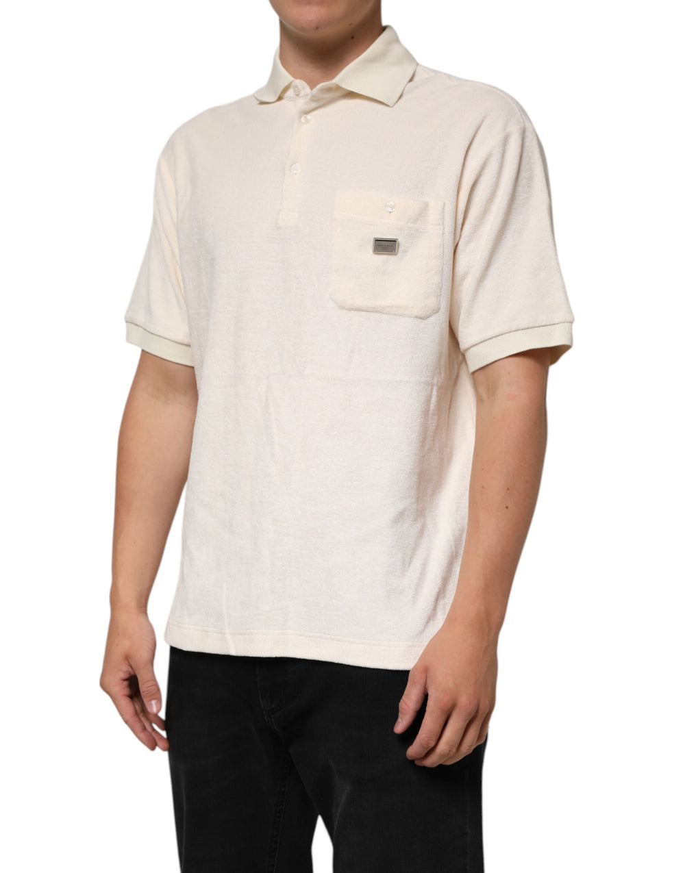 Dolce & Gabbana Cotton Terry Polo Shirt in Ivory