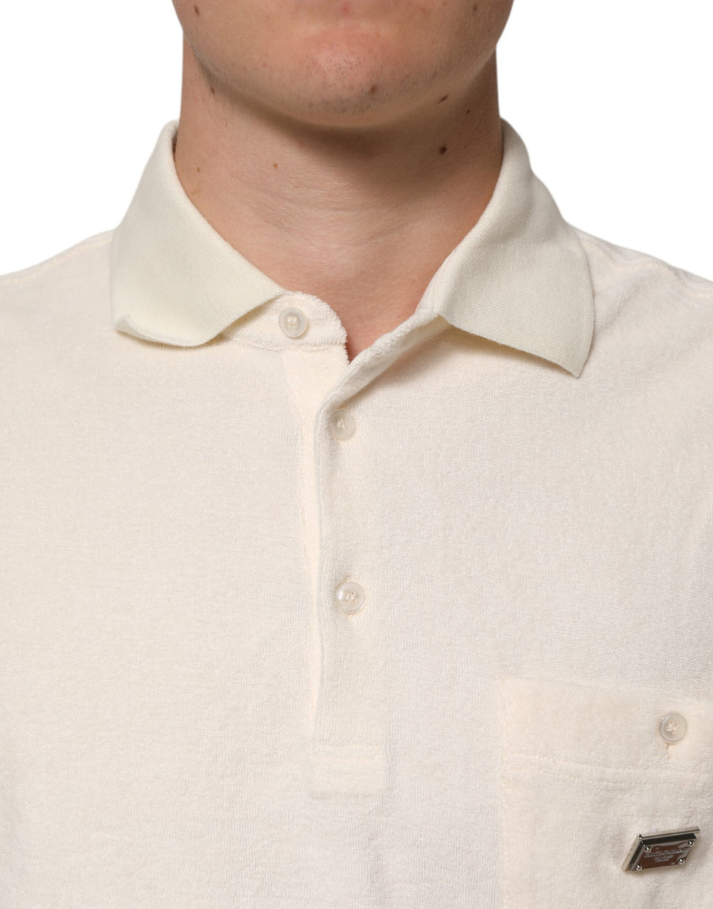 Dolce & Gabbana Cotton Terry Polo Shirt in Ivory