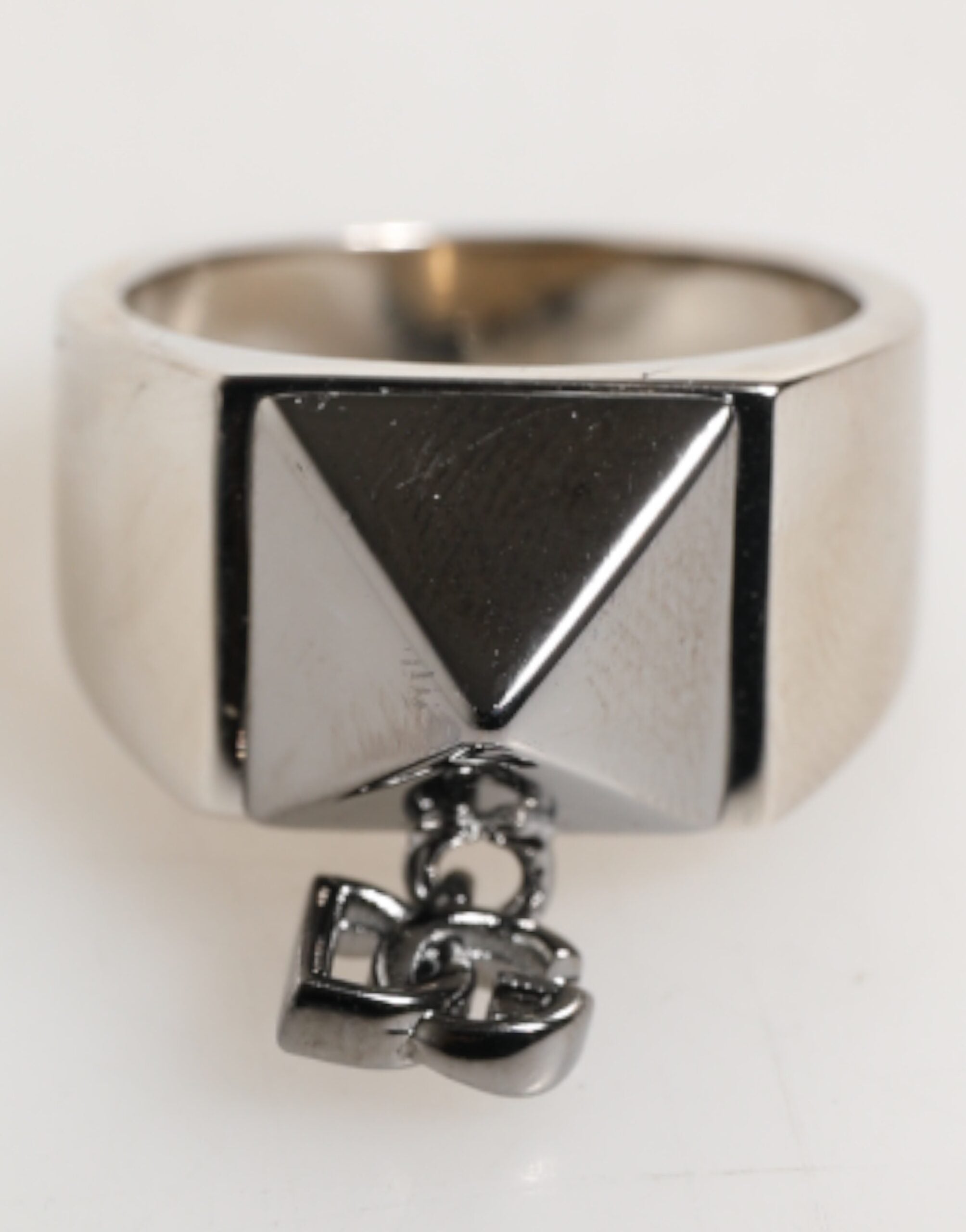 Silver Tone Pyramid DG Logo Real Brass Ring mens luxury fashion - Mens Edit