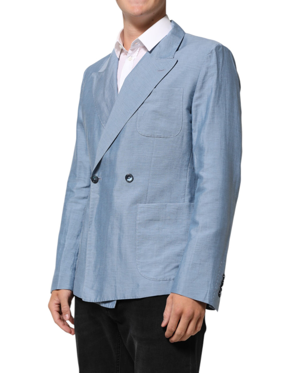 Dolce & Gabbana Linen Double-Breasted Blazer in Light Blue