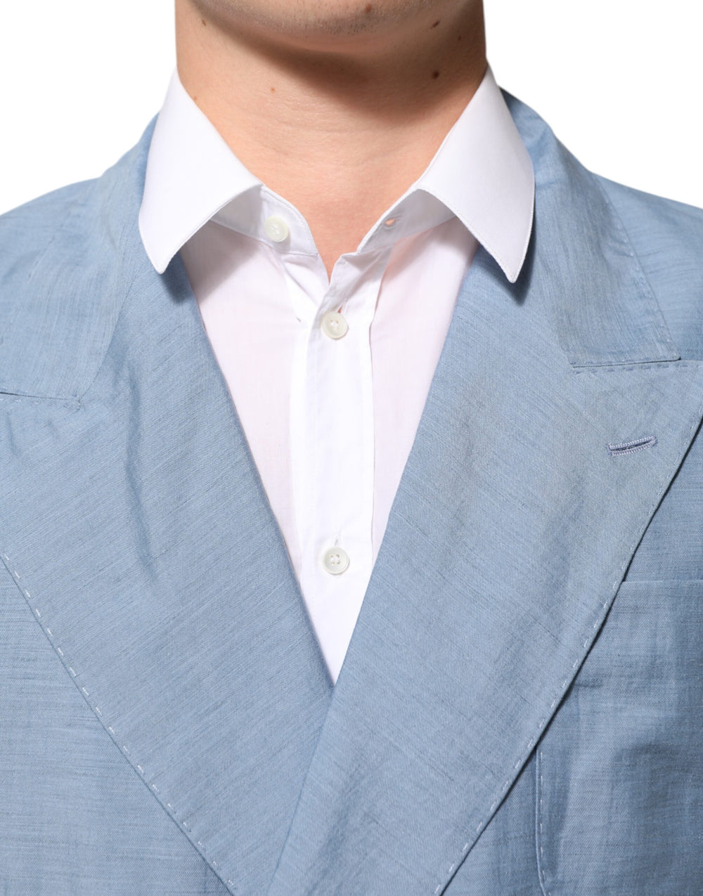 Dolce & Gabbana Linen Double-Breasted Blazer in Light Blue