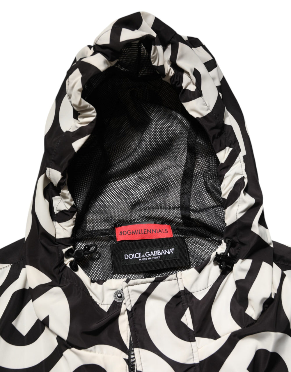 Dolce & Gabbana 100% Polyester Hooded Jacket in Black and White