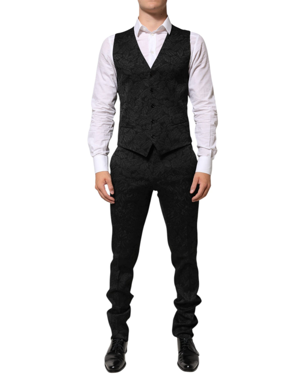 Dolce & Gabbana Three-Piece Brocade Jacquard Suit in Black