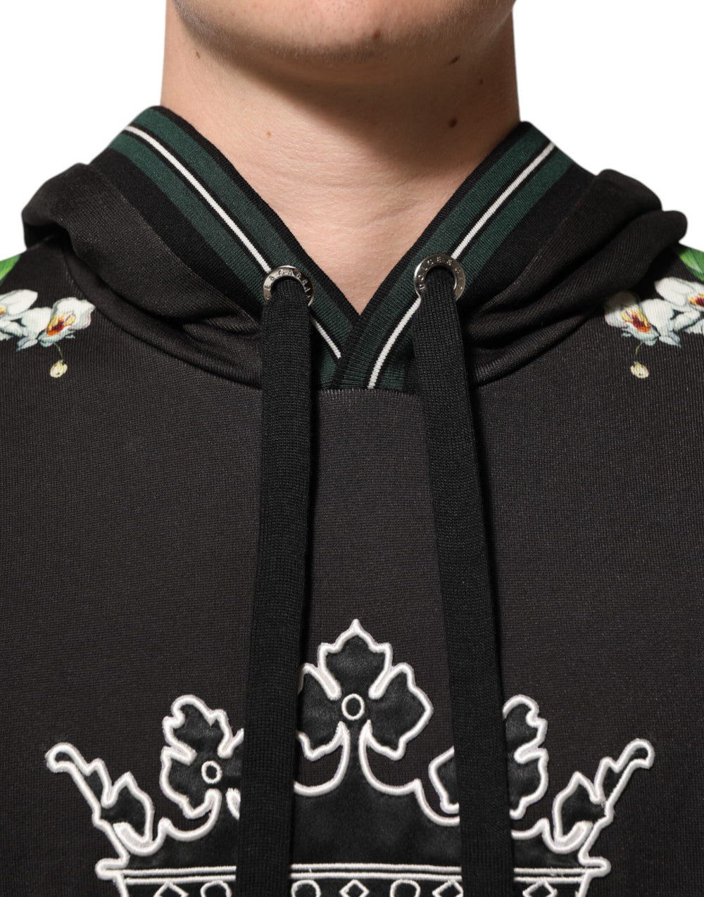 Dolce & Gabbana 100% Cotton Black Hoodie with Floral Print
