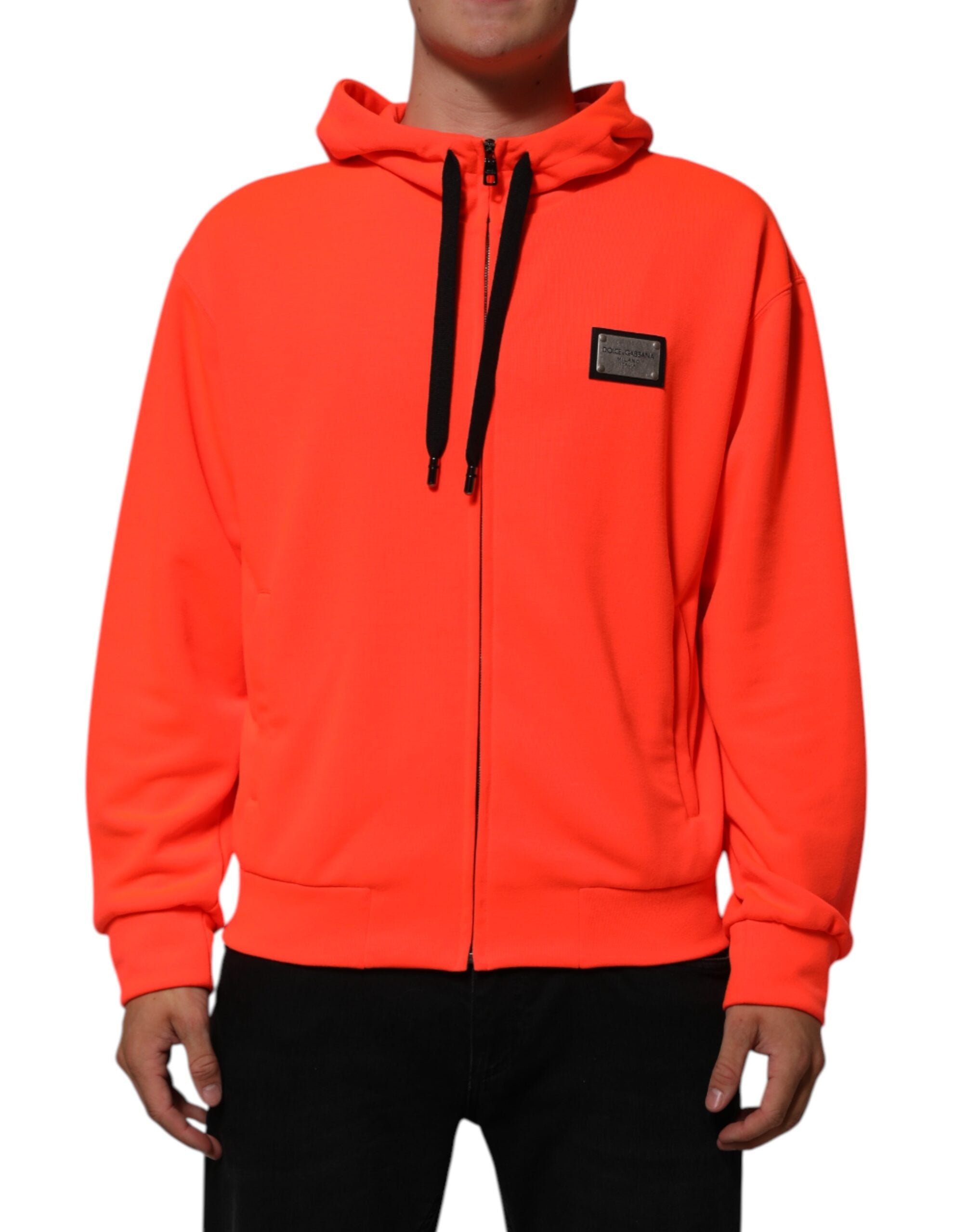Red Fluorescent Polyester Logo Patch Hoodie Sweater mens luxury fashion - Mens Edit