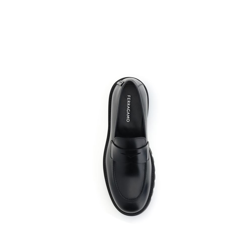 Ferragamo Calf Leather Slip-On Loafers in Black