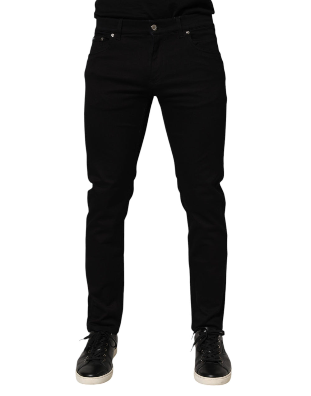 Dolce & Gabbana Cotton Blend Skinny Trousers in Black