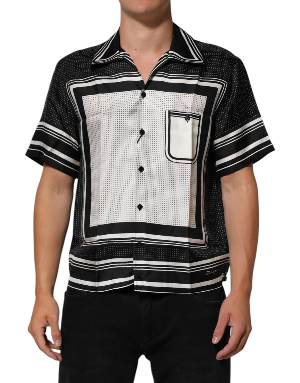 Dolce & Gabbana Silk Polo Shirt in Black and White