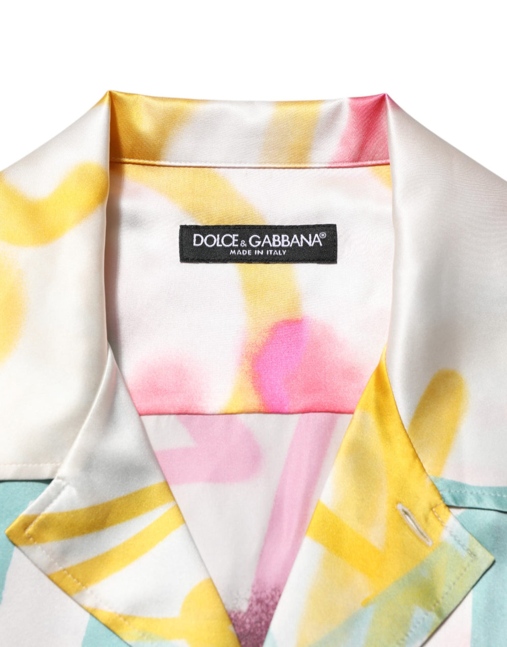 Dolce & Gabbana 100% Silk Hawaiian Graffiti Print Shirt in White