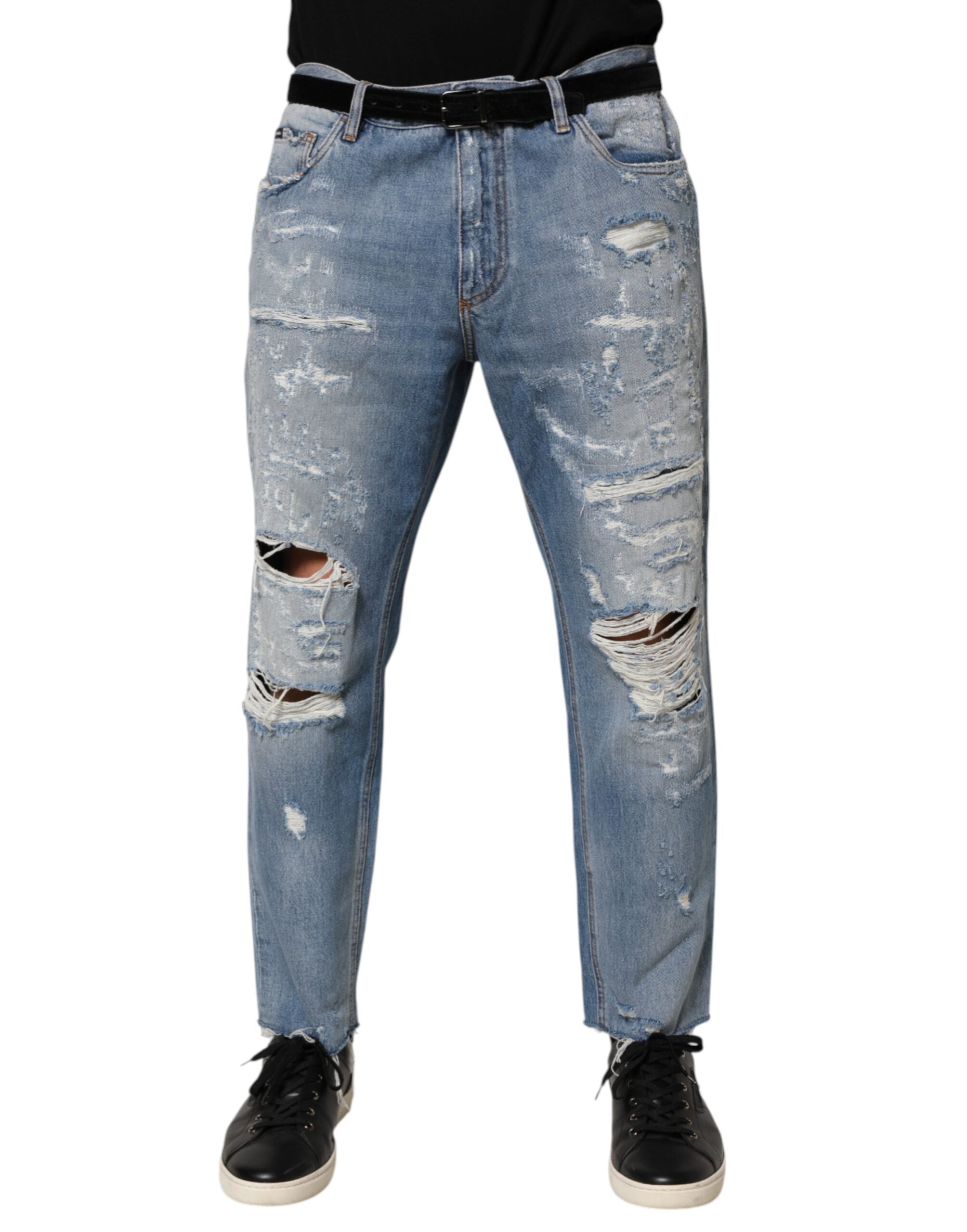 Blue Distressed Ripped Denim Trouser Jeans mens luxury fashion - Mens Edit