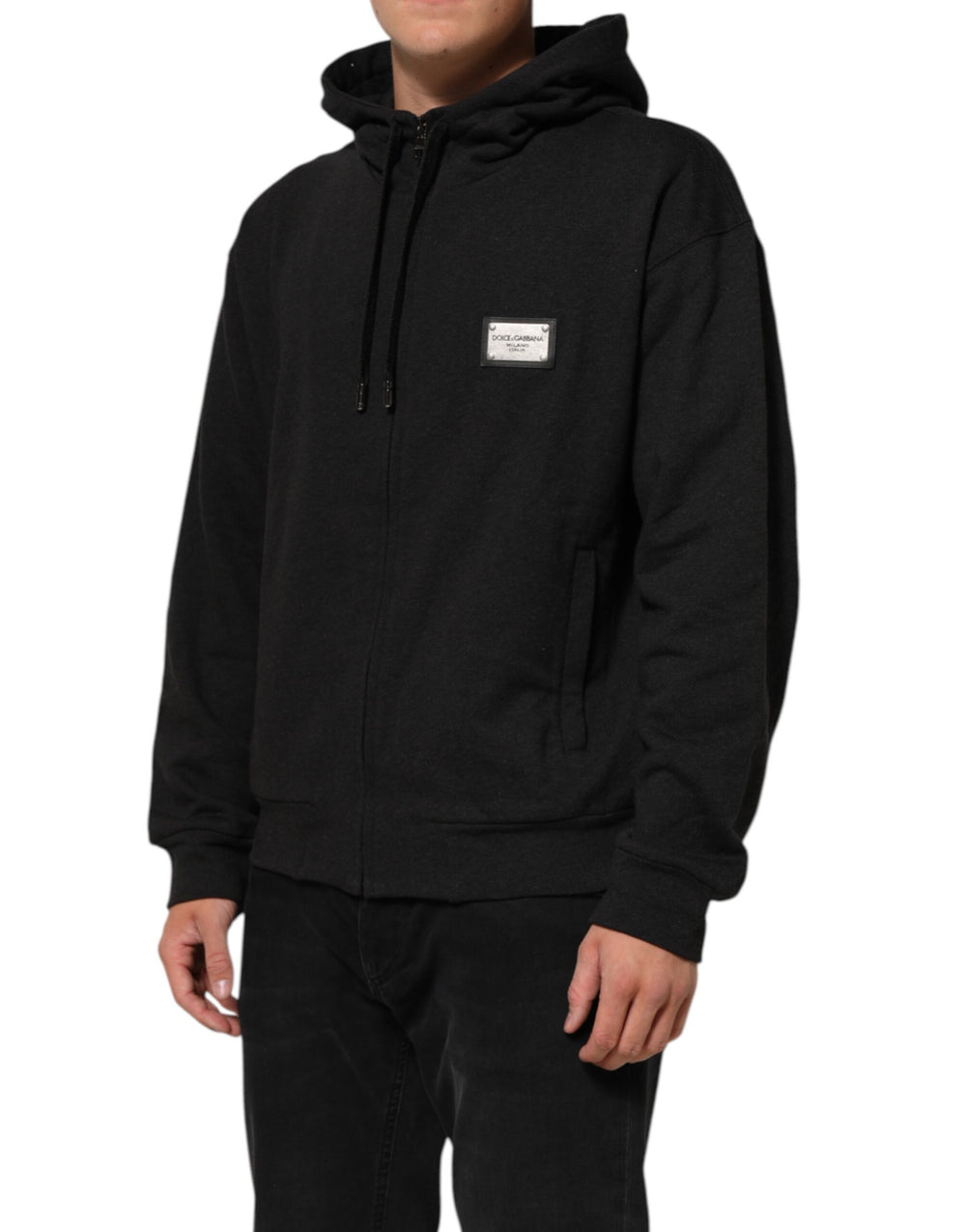 Dolce & Gabbana 100% Cotton Full-Zip Hoodie in Black