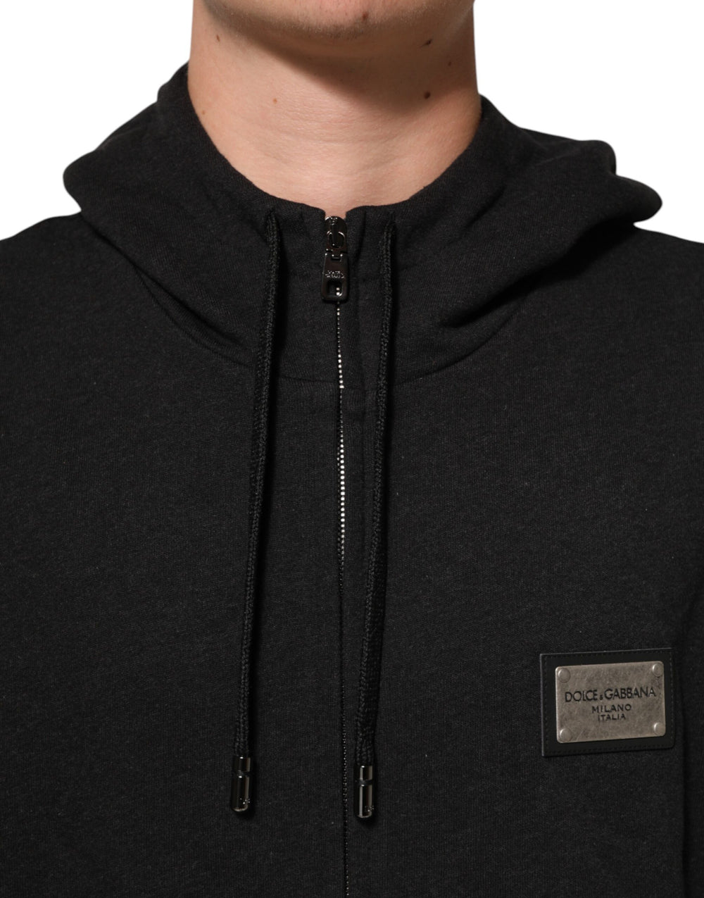 Dolce & Gabbana 100% Cotton Full-Zip Hoodie in Black