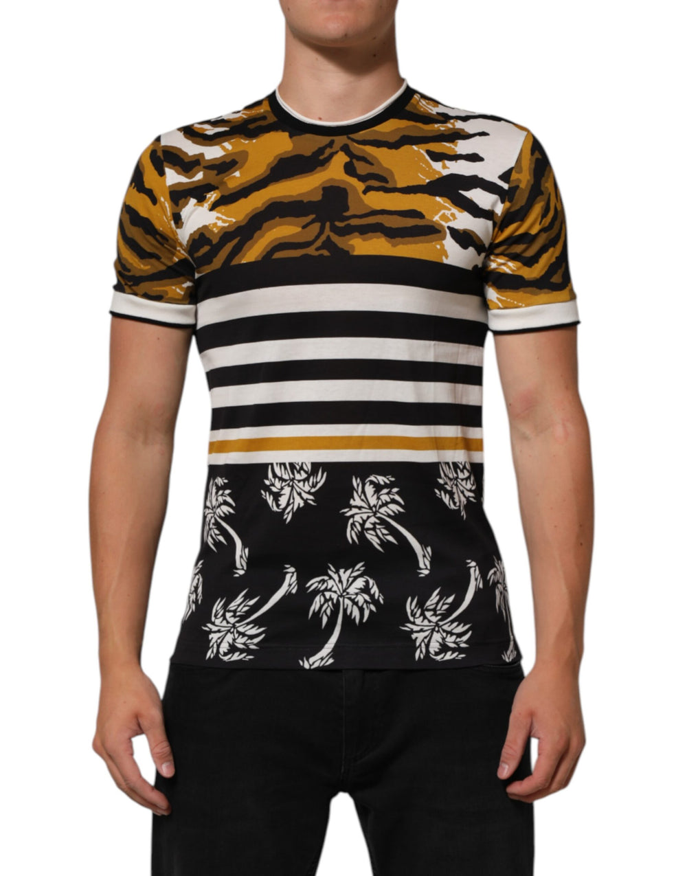 Dolce & Gabbana Multicolor Leopard Palm Leaf Cotton T-shirt
