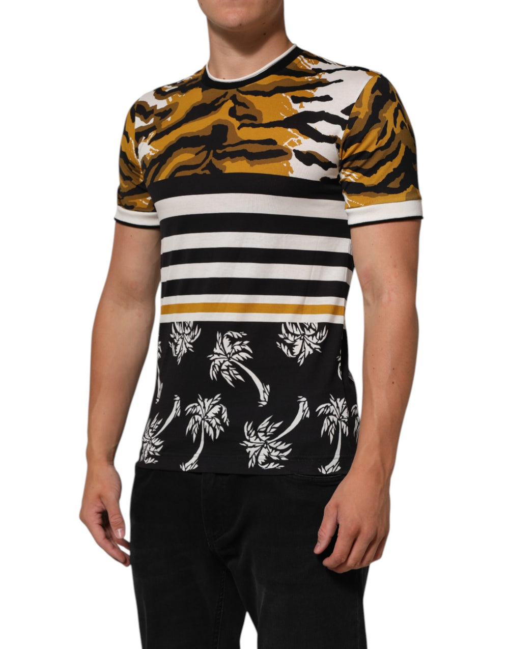 Dolce & Gabbana Multicolor Leopard Palm Leaf Cotton T-shirt