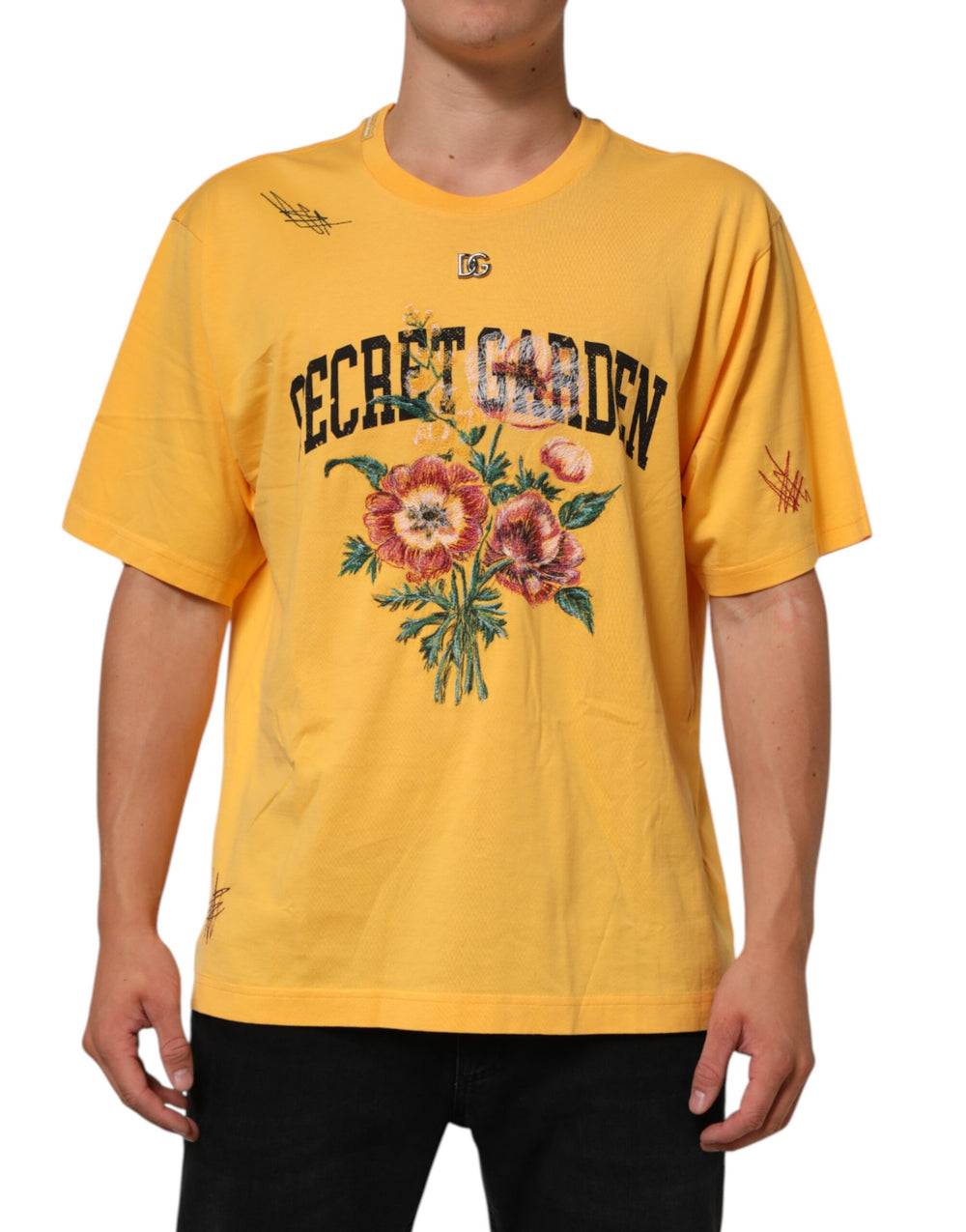 Dolce & Gabbana Secret Garden Floral Cotton T-Shirt in Yellow