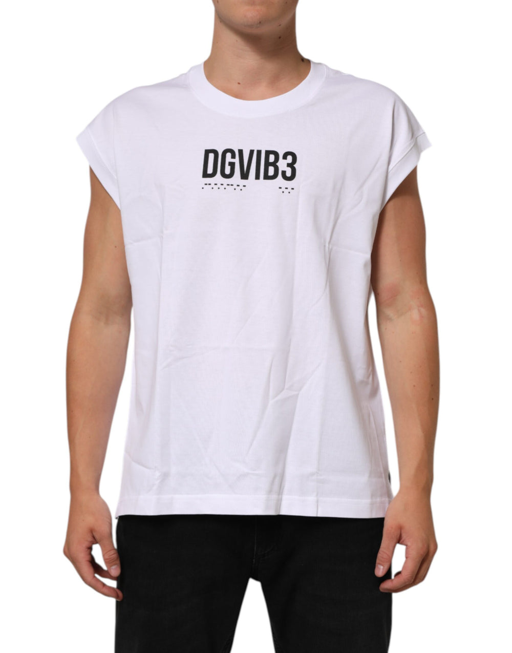 Dolce & Gabbana 100% Cotton Printed Sleeveless Tank in White mens luxury fashion - Mens Edit