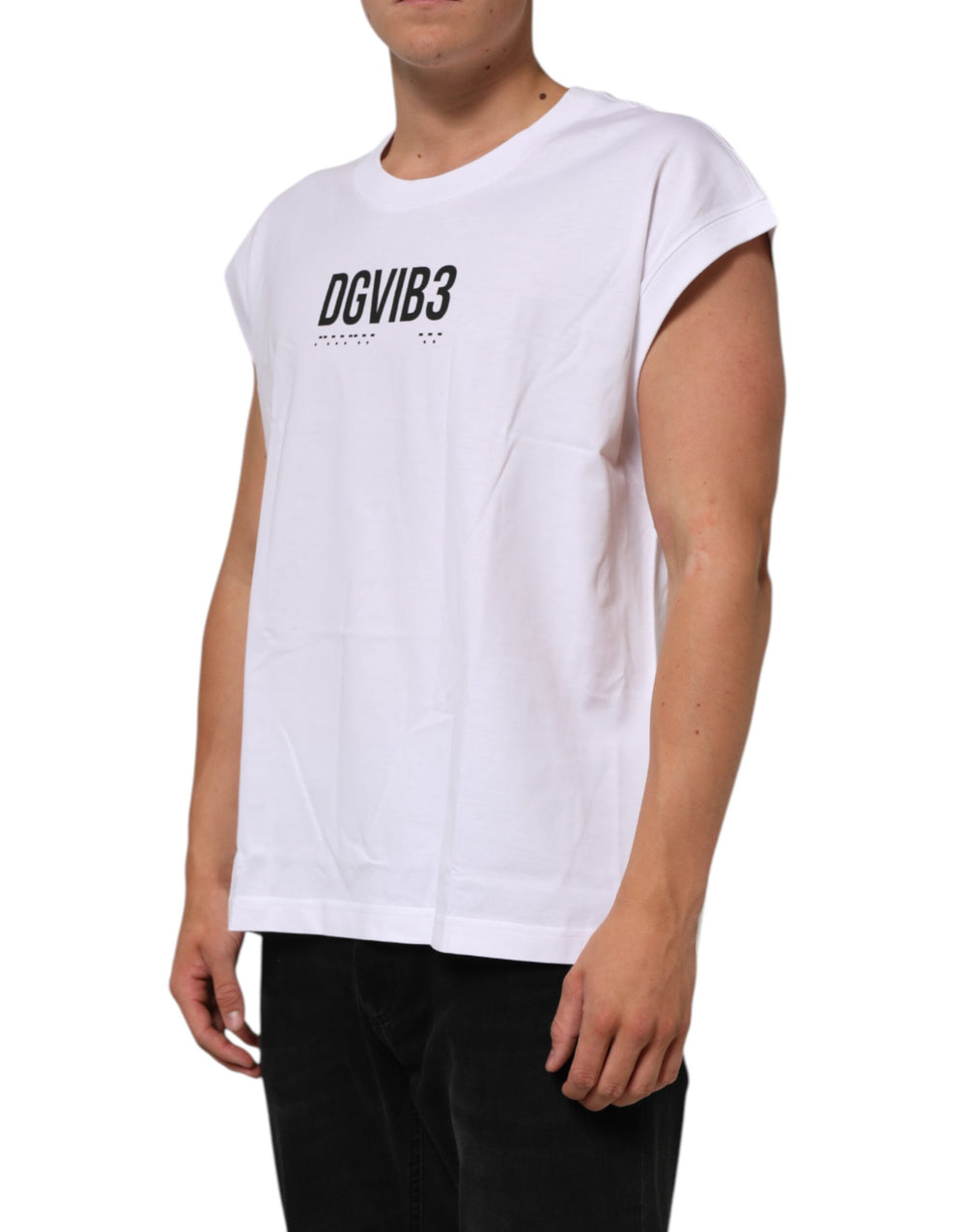 Dolce & Gabbana Αμάνικο T-shirt από 100% βαμβάκι με εμπριμέ σε Λευκό