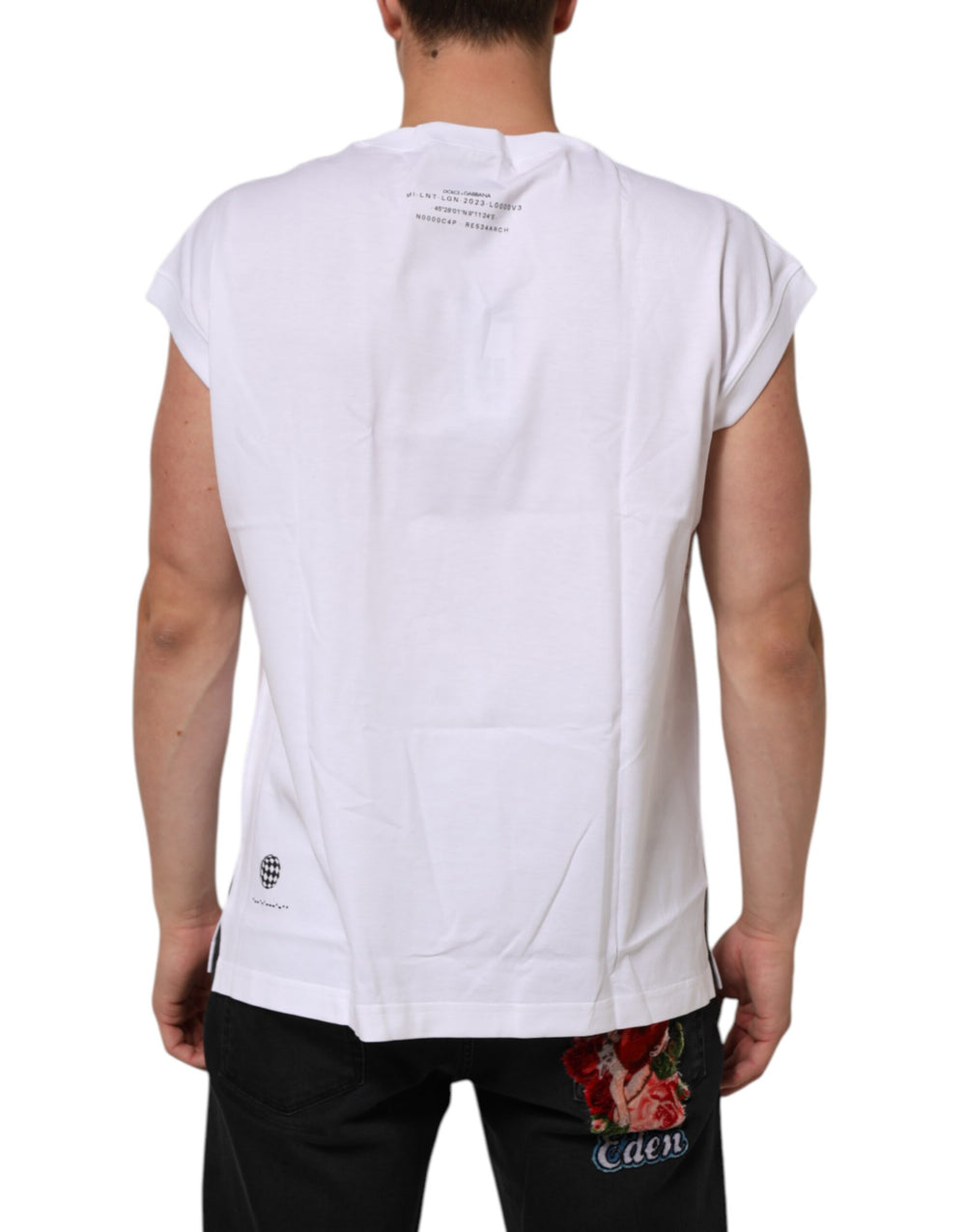 Dolce & Gabbana Αμάνικο T-shirt από 100% βαμβάκι με εμπριμέ σε Λευκό