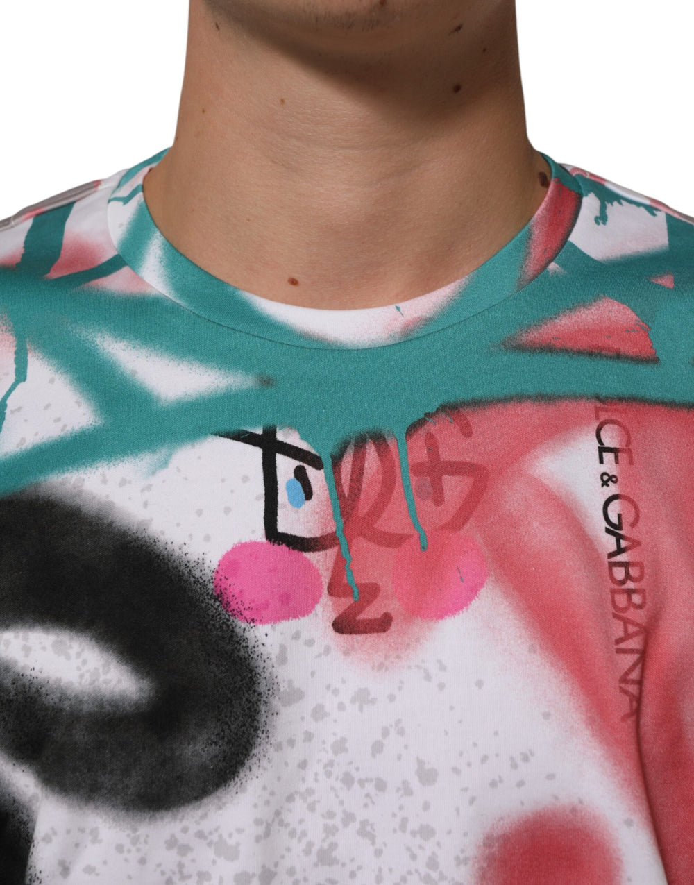 Dolce & Gabbana Cotton Graffiti Crew Neck T-Shirt in White