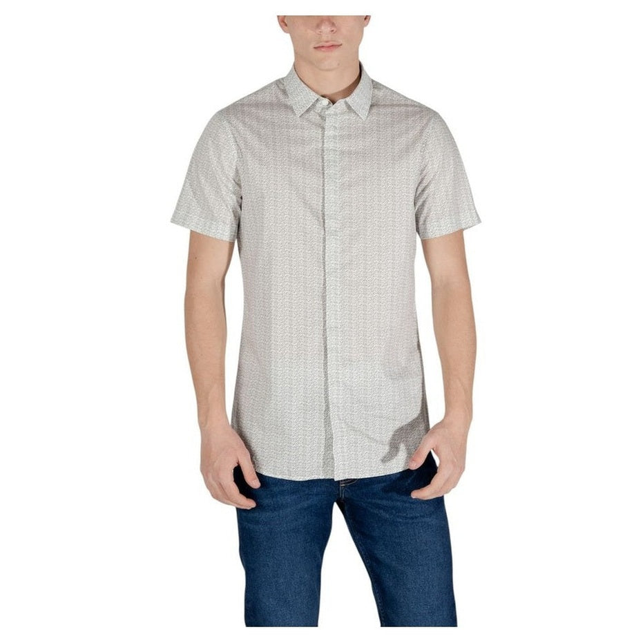 Armani Exchange Cream Cotton Men's Short Sleeve Shirt - Designer | Mens Edit