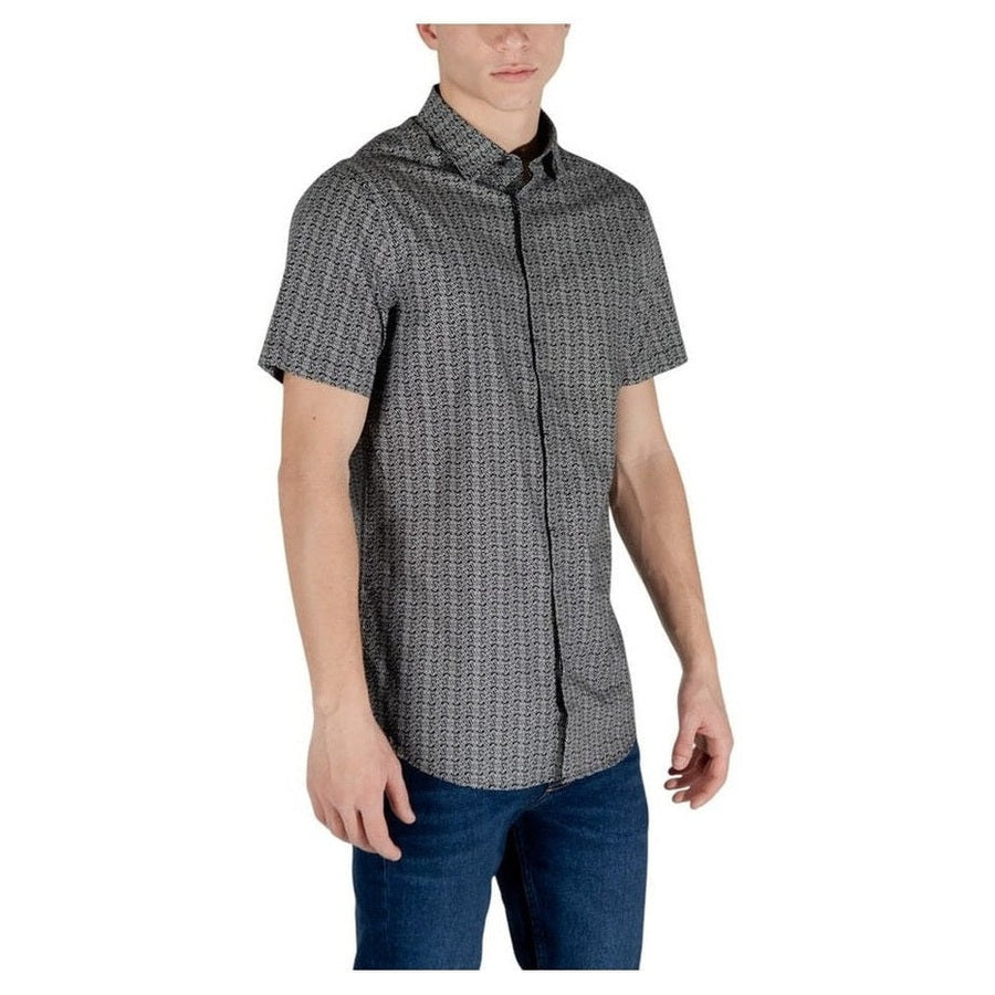 Armani Exchange Cotton Blend Short-Sleeve Shirt in Black