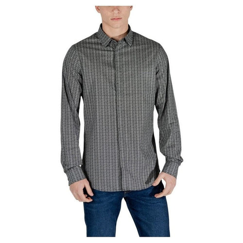Armani Exchange Black Cotton Men's Geometric Pattern Shirt - Designer | Mens Edit