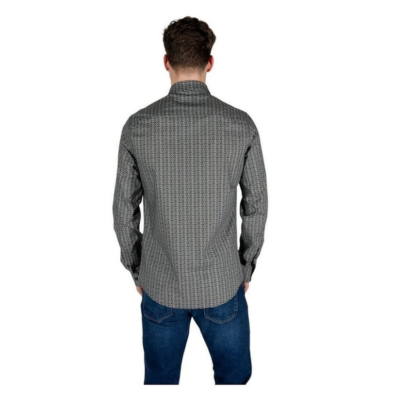 Armani Exchange Cotton-Elastane Geometric Pattern Shirt in Black