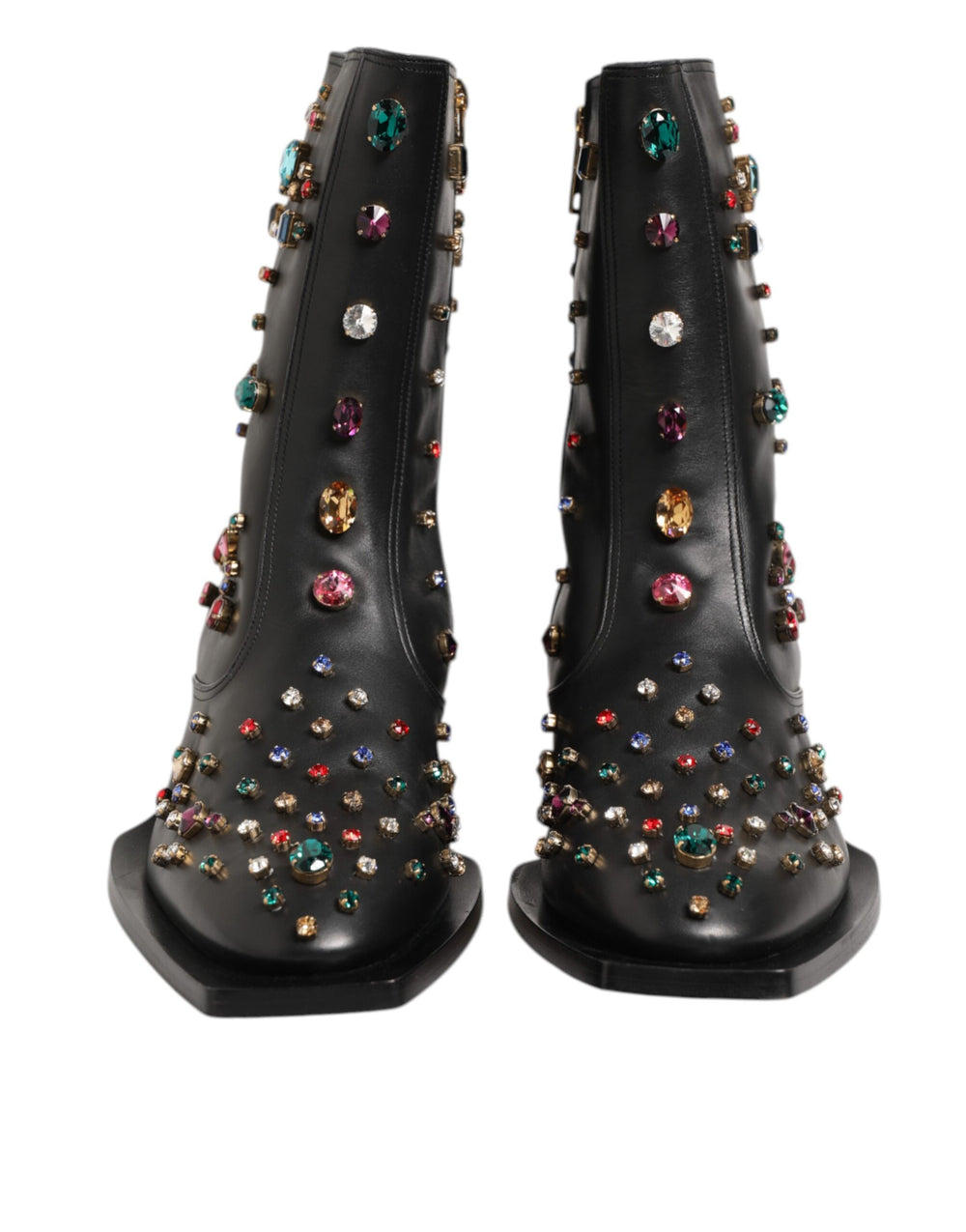 Dolce & Gabbana Crystal Embellished Calf Leather Ankle Boots in Black