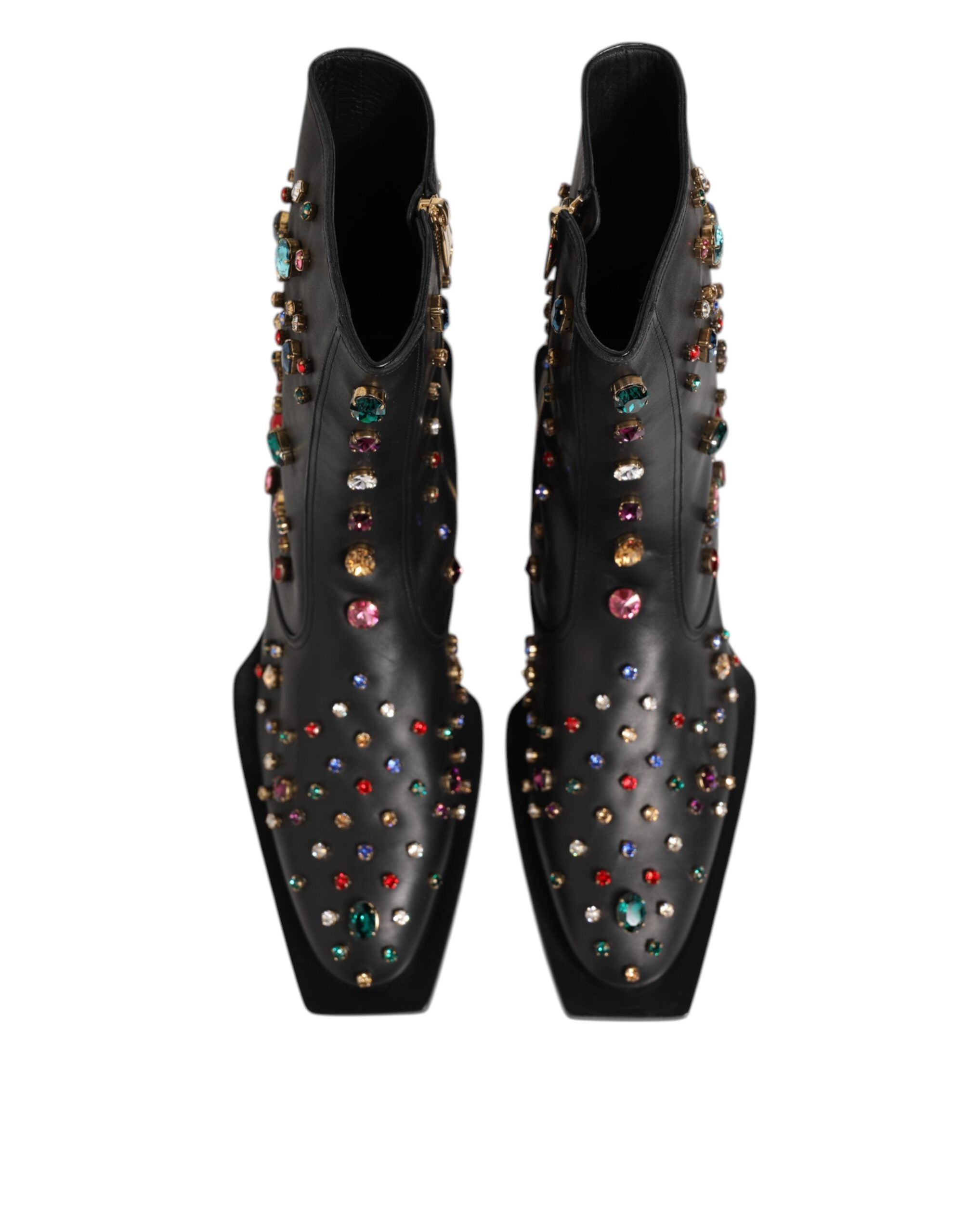 Dolce & Gabbana Crystal Embellished Calf Leather Ankle Boots in Black