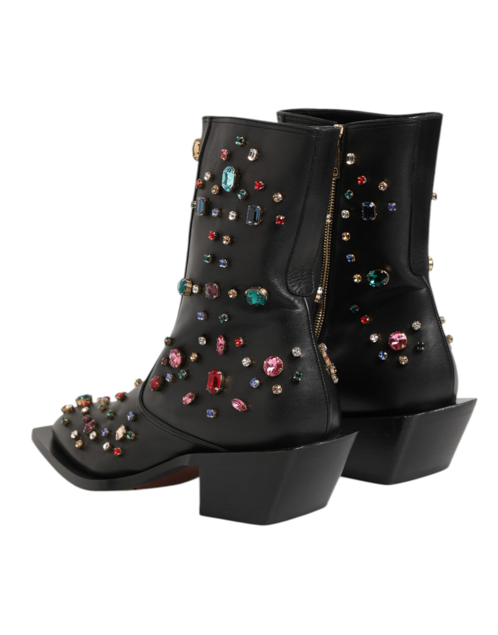 Dolce & Gabbana Crystal Embellished Calf Leather Ankle Boots in Black