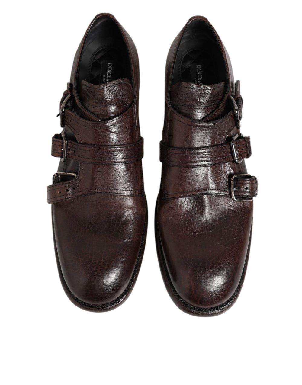 Dolce & Gabbana Brown Leather Monk Strap Derby Shoes