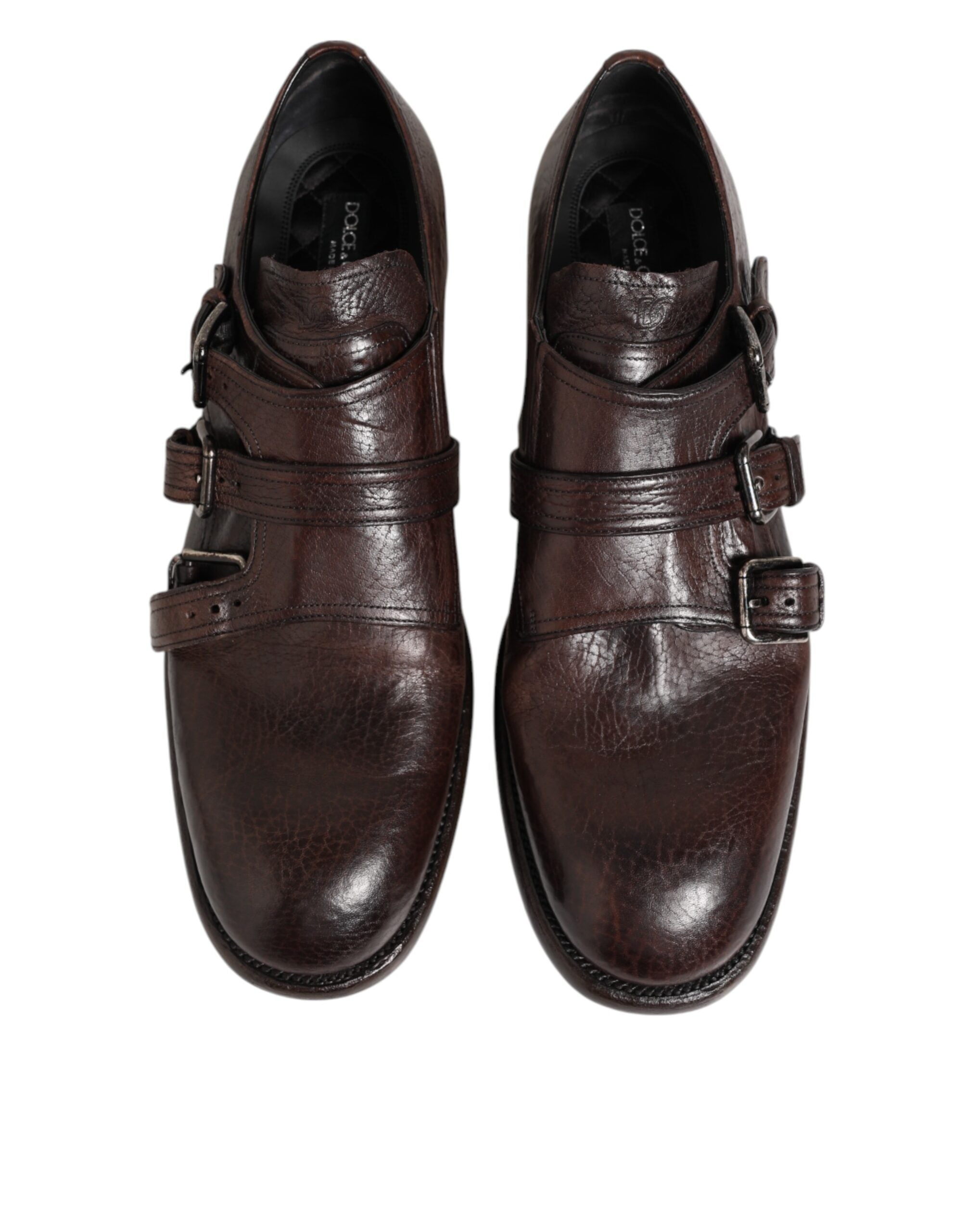 Dolce & Gabbana Brown Leather Monk Strap Derby Shoes