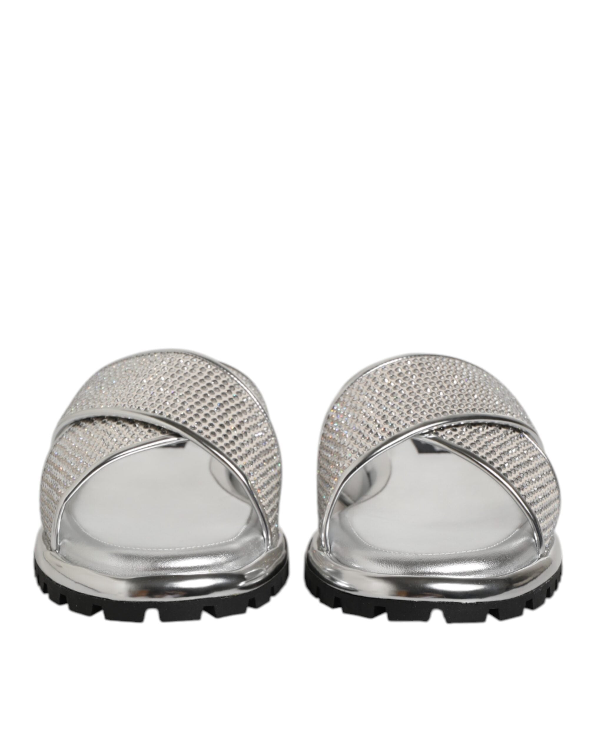 Silver Strass Slides Flats Slippers Shoes mens luxury fashion - Mens Edit