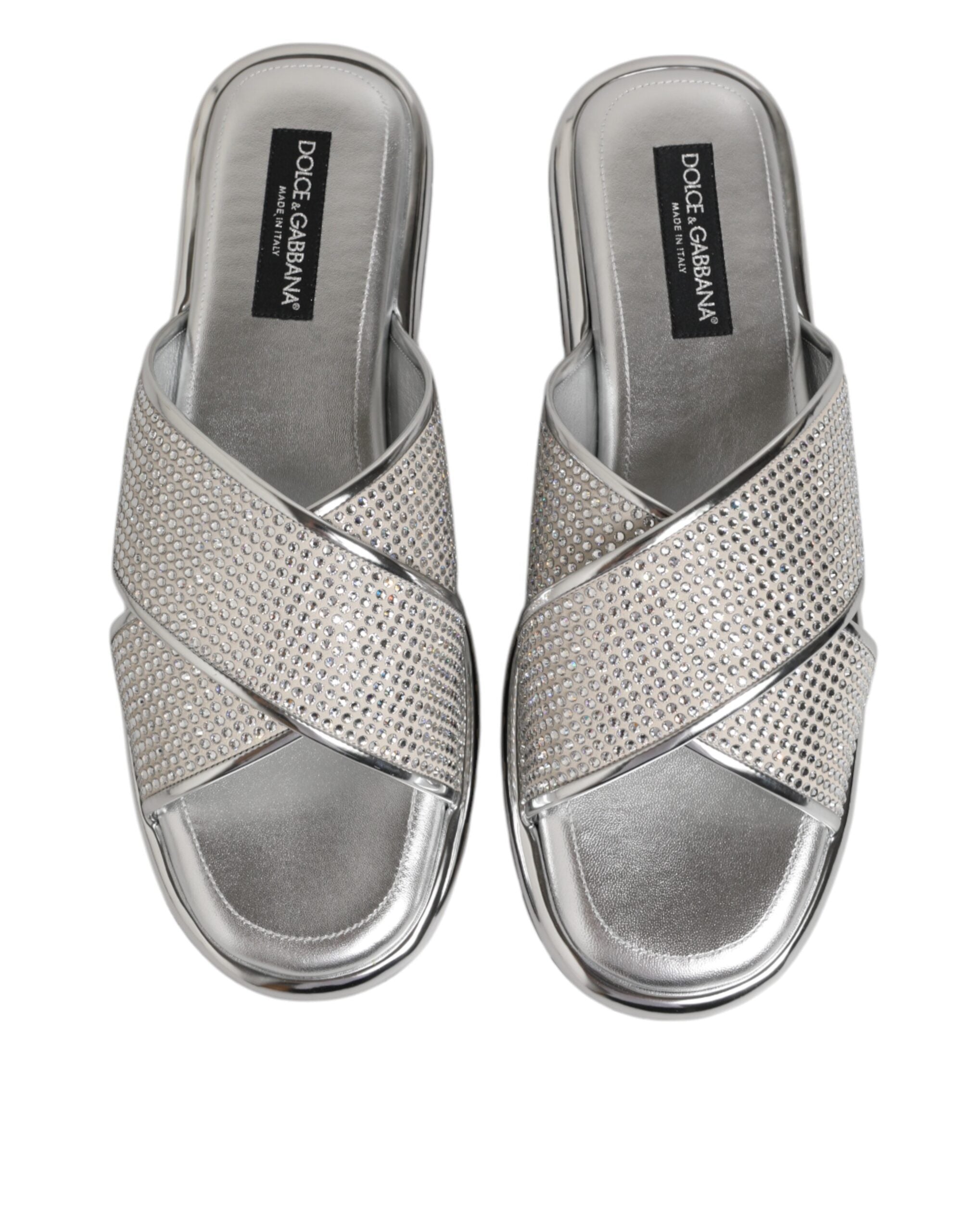 Dolce & Gabbana Strass Embellished Slides in Silver
